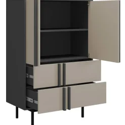 Credenza alta 83x127 cm 2 ante 2 cassetti antracite beige Essenzia