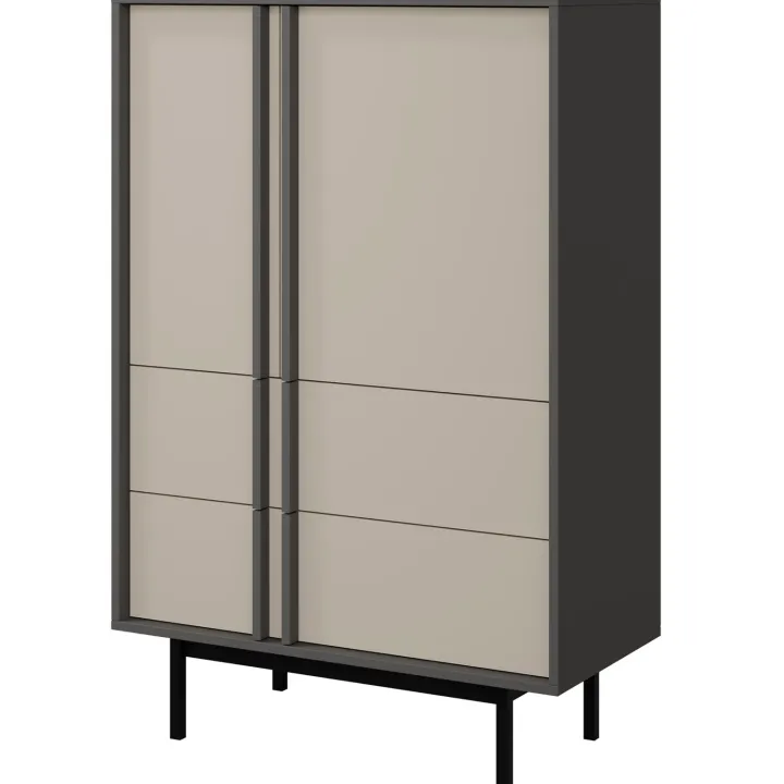 Credenza alta 83x127 cm 2 ante 2 cassetti antracite beige Essenzia