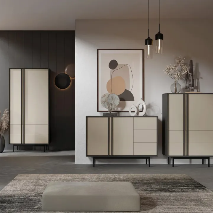 Credenza alta 83x127 cm 2 ante 2 cassetti antracite beige Essenzia