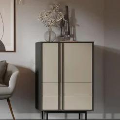 Credenza alta 83x127 cm 2 ante 2 cassetti antracite beige Essenzia