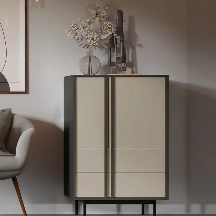Credenza alta 83x127 cm 2 ante 2 cassetti antracite beige Essenzia