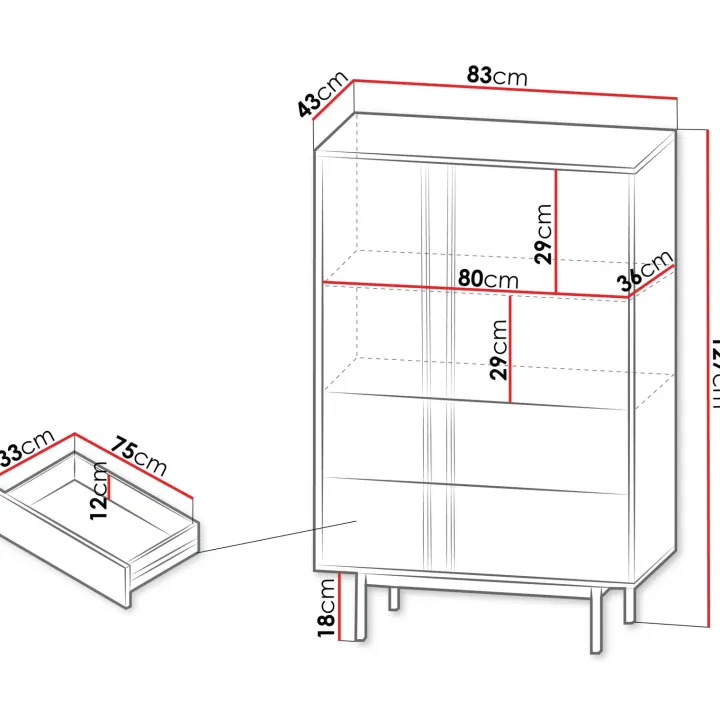 Credenza alta 83x127 cm 2 ante 2 cassetti antracite rovere Essenzia