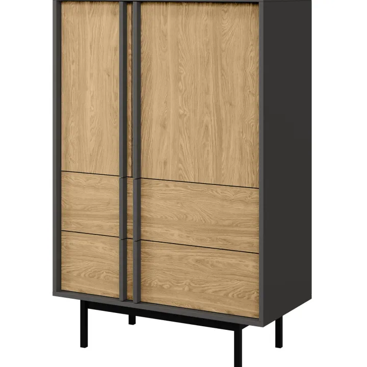 Credenza alta 83x127 cm 2 ante 2 cassetti antracite rovere Essenzia