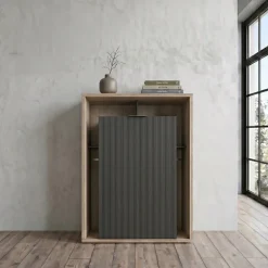 Credenza alta 85x116hcm 1 anta e vani a vista cannettato rovere nero Savona