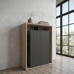 Credenza alta 85x116hcm 1 anta e vani a vista cannettato rovere nero Savona