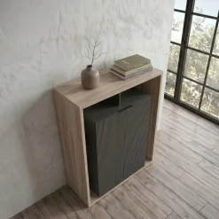 Credenza alta 85x116hcm 1 anta e vani a vista cannettato rovere nero Savona