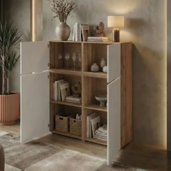 Credenza alta 120x139h cm 4 ante bianco rovere Lolla