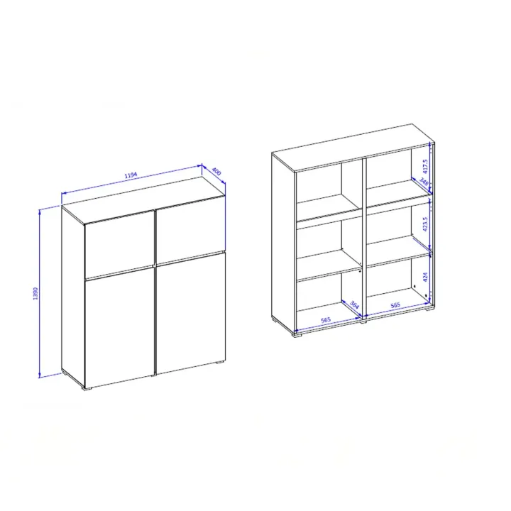 Credenza alta 120x139h cm 4 ante bianco rovere Lolla