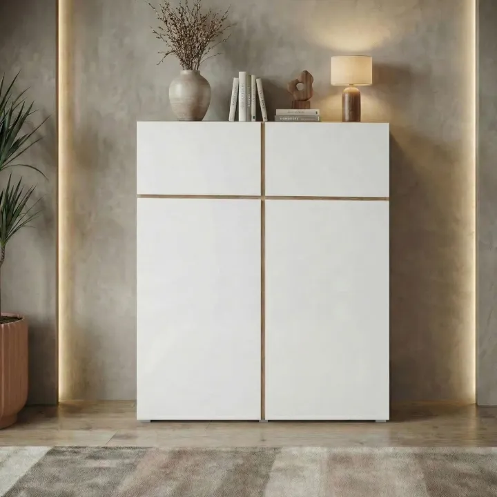 Credenza alta 120x139h cm 4 ante bianco rovere Lolla