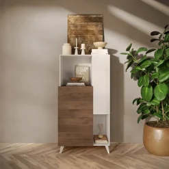 Credenza alta 81x154h cm 2 ante bianco lucido rovere scuro Witty