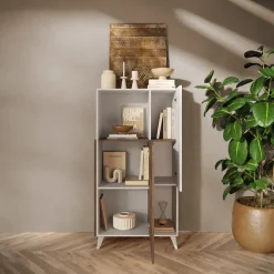 Credenza alta 81x154h cm 2 ante bianco lucido rovere scuro Witty
