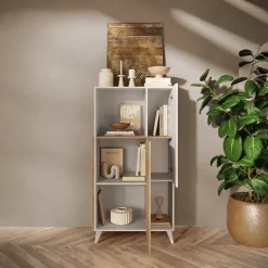 Credenza alta 81x154h cm 2 ante bianco lucido rovere chiaro Witty