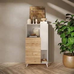 Credenza alta 81x154h cm 2 ante bianco lucido rovere chiaro Witty