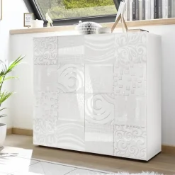 Credenza alta 121x111h cm 2 ante bianco laccato lucido con serigrafia Paradise