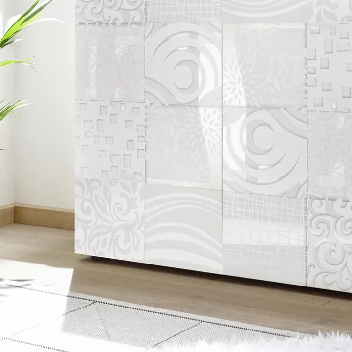 Credenza alta 121x111h cm 2 ante bianco laccato lucido con serigrafia Paradise