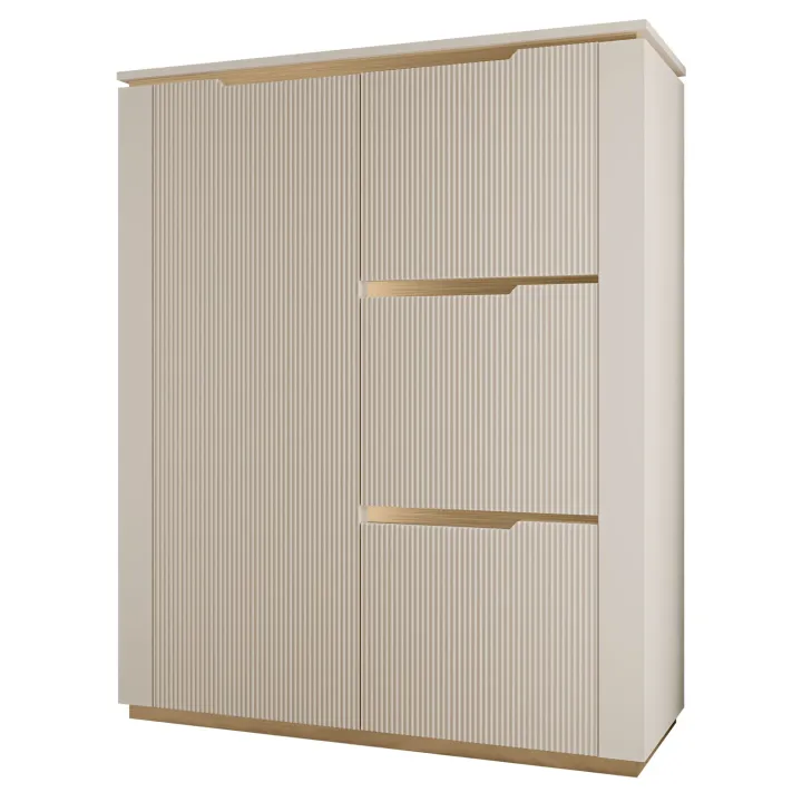 Credenza alta 106x131h cm 4 ante cannettato beige cashmere oro Gatsby