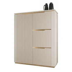 Credenza alta 106x131h cm 4 ante cannettato beige cashmere oro Gatsby