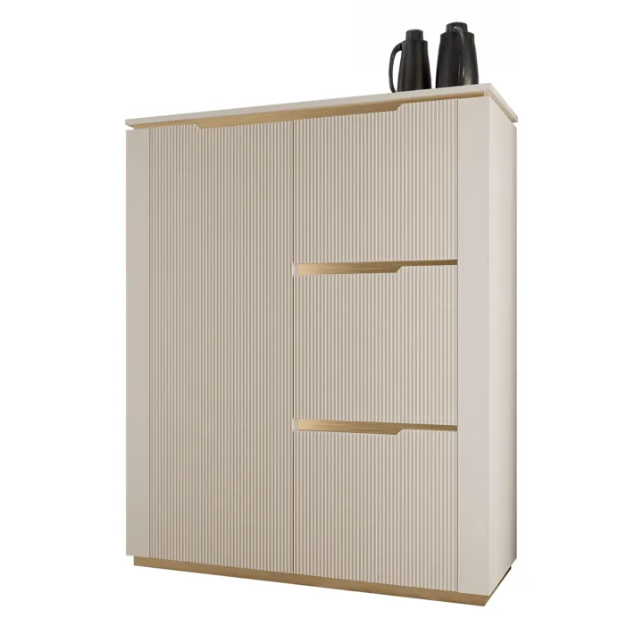 Credenza alta 106x131h cm 4 ante cannettato beige cashmere oro Gatsby