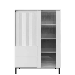 Credenza alta 104x146h cm 2 ante 2 cassetti design cannettato bianco Strike