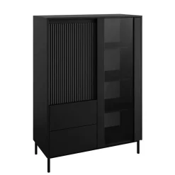 Credenza alta 104x146h cm 2 ante 2 cassetti design cannettato nero Strike