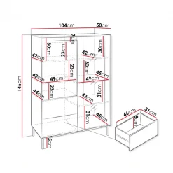 Credenza alta 104x146h cm 2 ante 2 cassetti design cannettato nero Strike