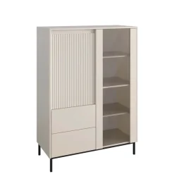 Credenza alta 104x146h cm 2 ante 2 cassetti design cannettato beige cashmere Strike