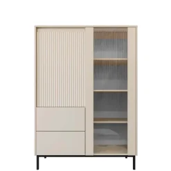 Credenza alta 104x146h cm 2 ante 2 cassetti design cannettato beige cashmere Strike