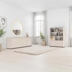 Credenza alta 105x141h cm 2 ante con vani a vista design in rilievo beige cashmere Sonia