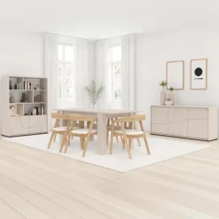 Credenza alta 105x141h cm 2 ante con vani a vista design in rilievo beige cashmere Sonia