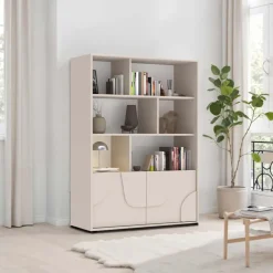 Credenza alta 105x141h cm 2 ante con vani a vista design in rilievo beige cashmere Sonia