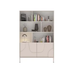 Credenza alta 105x155h cm 2 ante con vani a vista design in rilievo con piedini beige cashmere Sonia