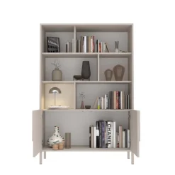 Credenza alta 105x155h cm 2 ante con vani a vista design in rilievo con piedini beige cashmere Sonia
