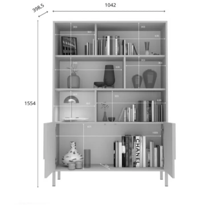 Credenza alta 105x155h cm 2 ante con vani a vista design in rilievo con piedini beige cashmere Sonia