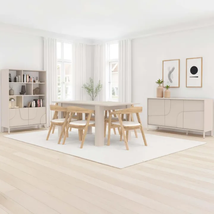Credenza alta 105x155h cm 2 ante con vani a vista design in rilievo con piedini beige cashmere Sonia