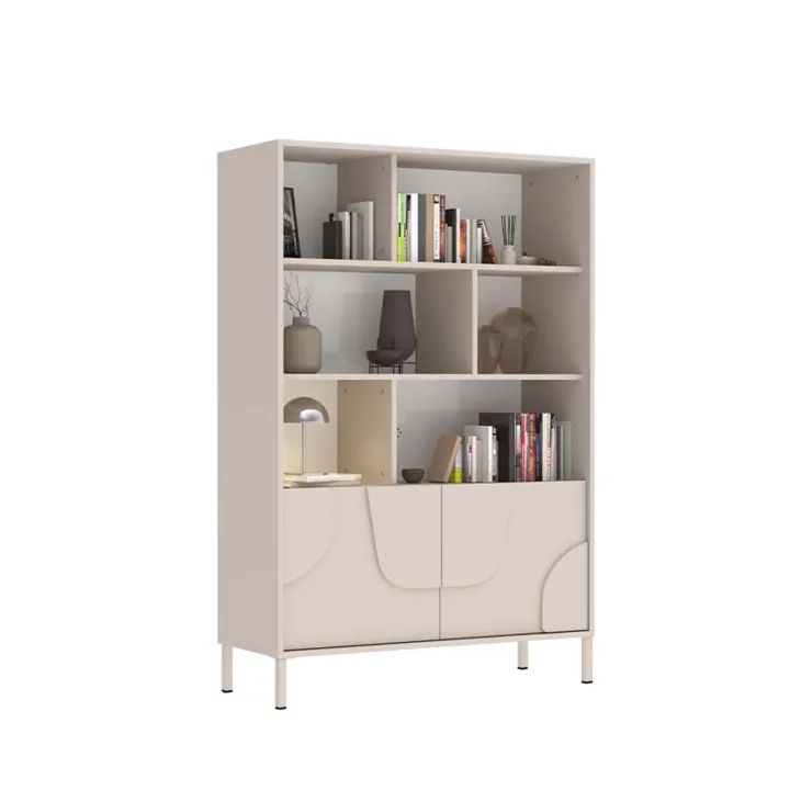 Credenza alta 105x155h cm 2 ante con vani a vista design in rilievo con piedini beige cashmere Sonia