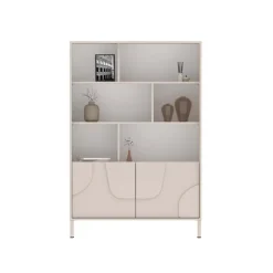 Credenza alta 105x155h cm 2 ante con vani a vista design in rilievo con piedini beige cashmere Sonia