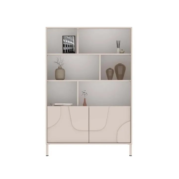 Credenza alta 105x155h cm 2 ante con vani a vista design in rilievo con piedini beige cashmere Sonia