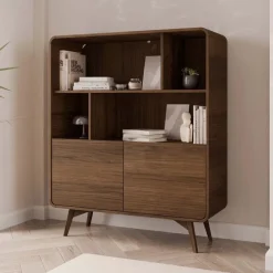Credenza alta 108x130h cm 2 ante e vani a vista rovere scuro Walden
