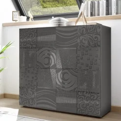 Credenza alta 121x111h cm 2 ante grigio con serigrafia Paradise