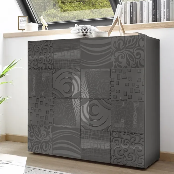Credenza alta 121x111h cm 2 ante grigio con serigrafia Paradise