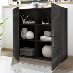 Credenza alta 121x111h cm 2 ante grigio con serigrafia Paradise
