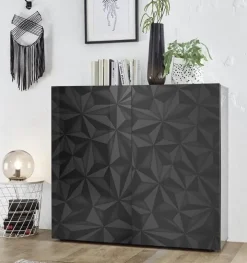 Credenza alta 121x111h cm 2 ante grigio laccato lucido con serigrafia Marvis