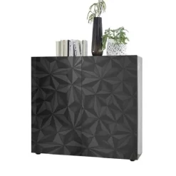 Credenza alta 121x111h cm 2 ante grigio laccato lucido con serigrafia Marvis