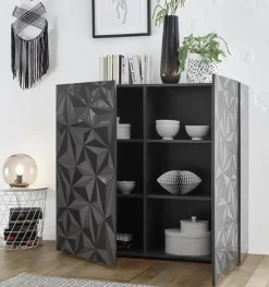 Credenza alta 121x111h cm 2 ante grigio laccato lucido con serigrafia Marvis