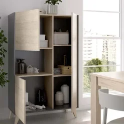 Credenza alta 81x135h cm 3 ante moderna rovere grafite Elmer