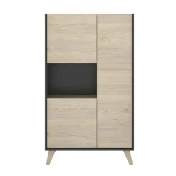 Credenza alta 81x135h cm 3 ante moderna rovere grafite Elmer
