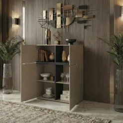 Credenza alta 120x139h cm 4 ante moderna tortora nero Lolla