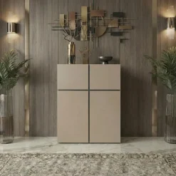 Credenza alta 120x139h cm 4 ante moderna tortora nero Lolla