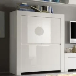 Credenza alta 119x140h cm 4 ante moderna bianco lucido Essential
