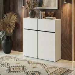 Credenza alta 120x139h cm 4 ante moderna bianco opaco nero Lolla